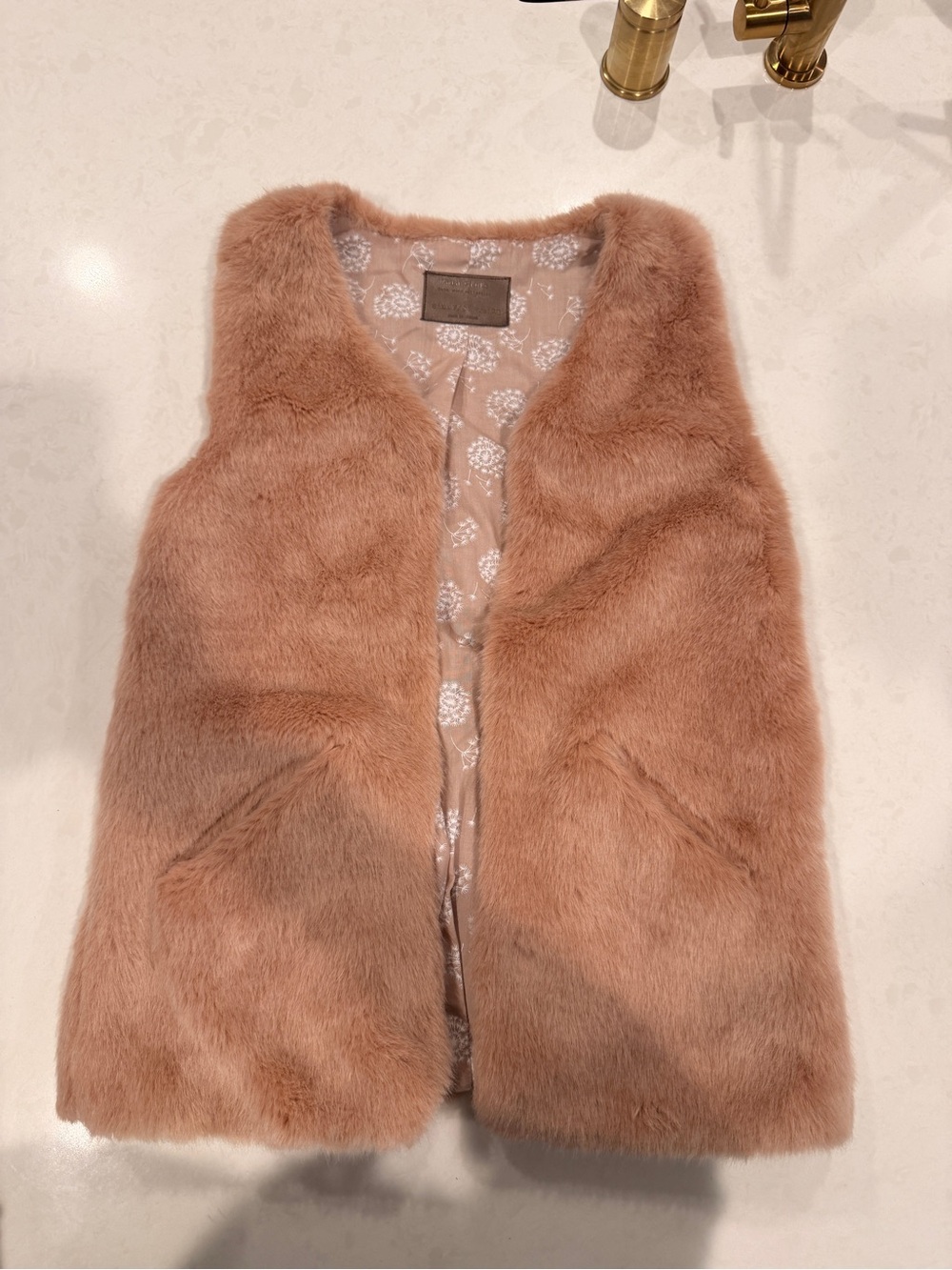 Zara Girls Faux Fur Vest in Blush Pink